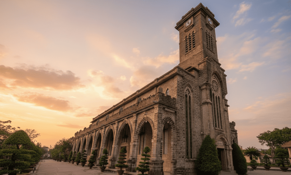Nha Trang Cathedral’s design is distinguished by three distinct architectural sections